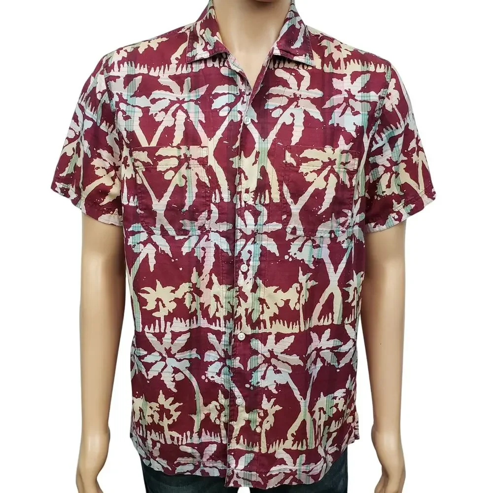J. Crew Indian Madras Camp Collar Shirt  Short sleeves Men M Palm Print Amara